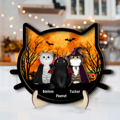 Spooky Halloween Theme Cat Face Personalized 2-Layer Wooden Plaque