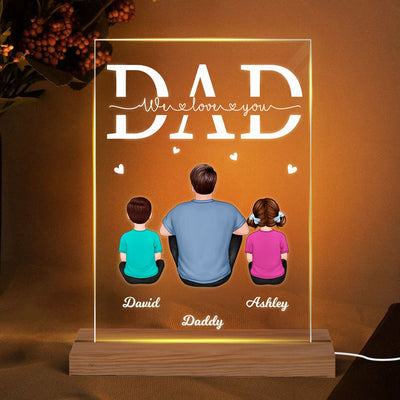 Back View Dad And Kids Dogs Cats Sitting Father‘s Day Gift Personalized Personalized Rectangle LED Night Light