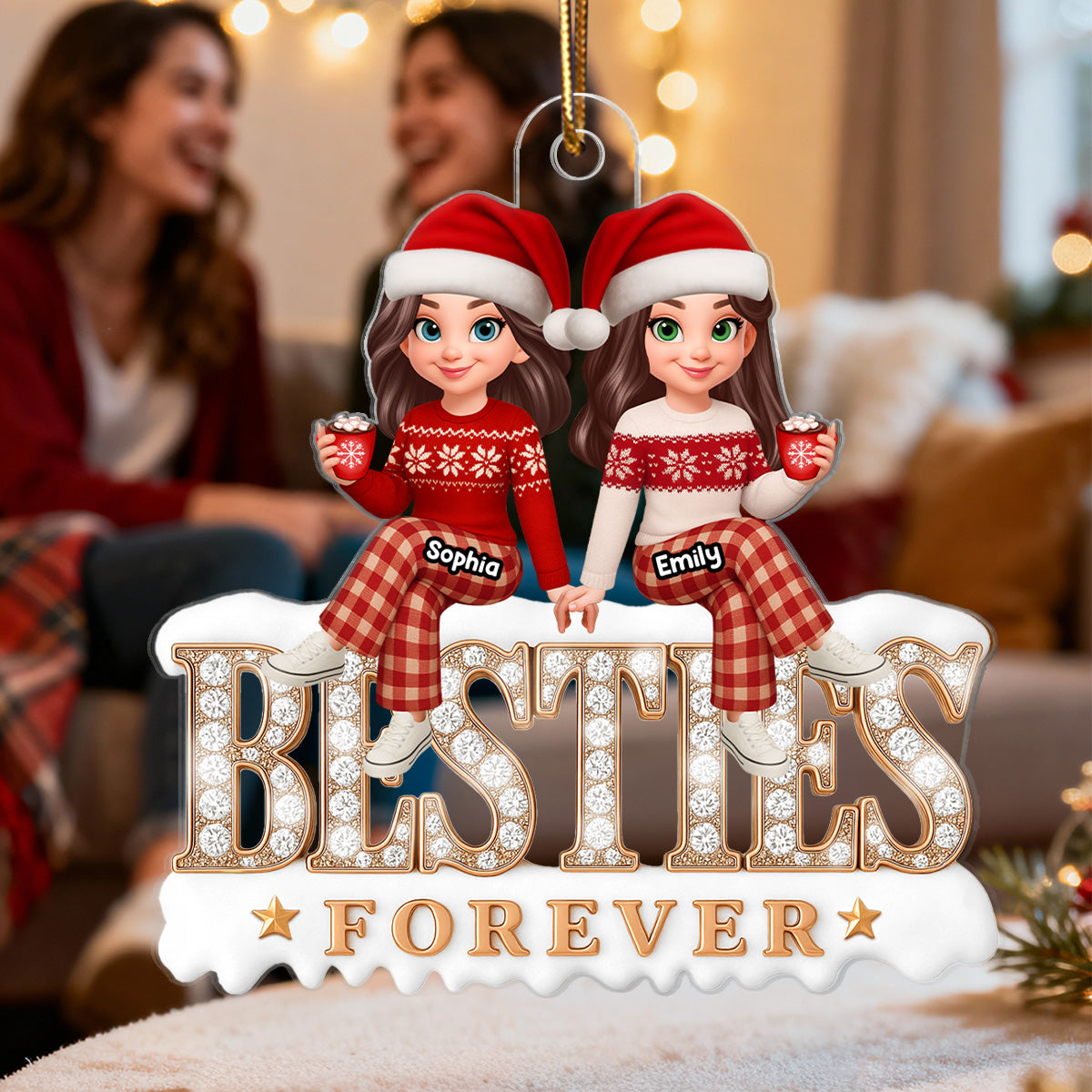 3D Shining Effect Besties Forever - Personalized Acrylic Ornament - Gift For Best Friends