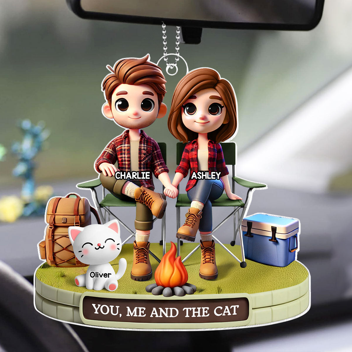 3D Effect Camping Couple And Dogs Cats Personalized Acrylic Car Hanger,  Gift, Anniversary Gift, Couple Keepsake