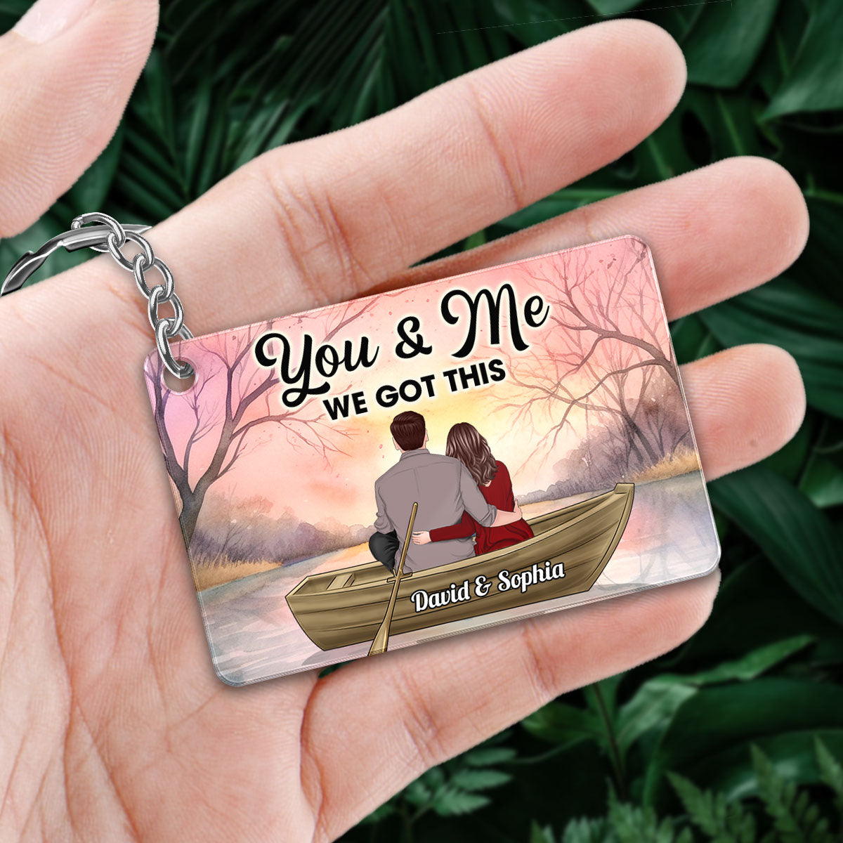 Couple Back View In Boat On Lake Favorite Song QR Code Personalized Acrylic Keychain