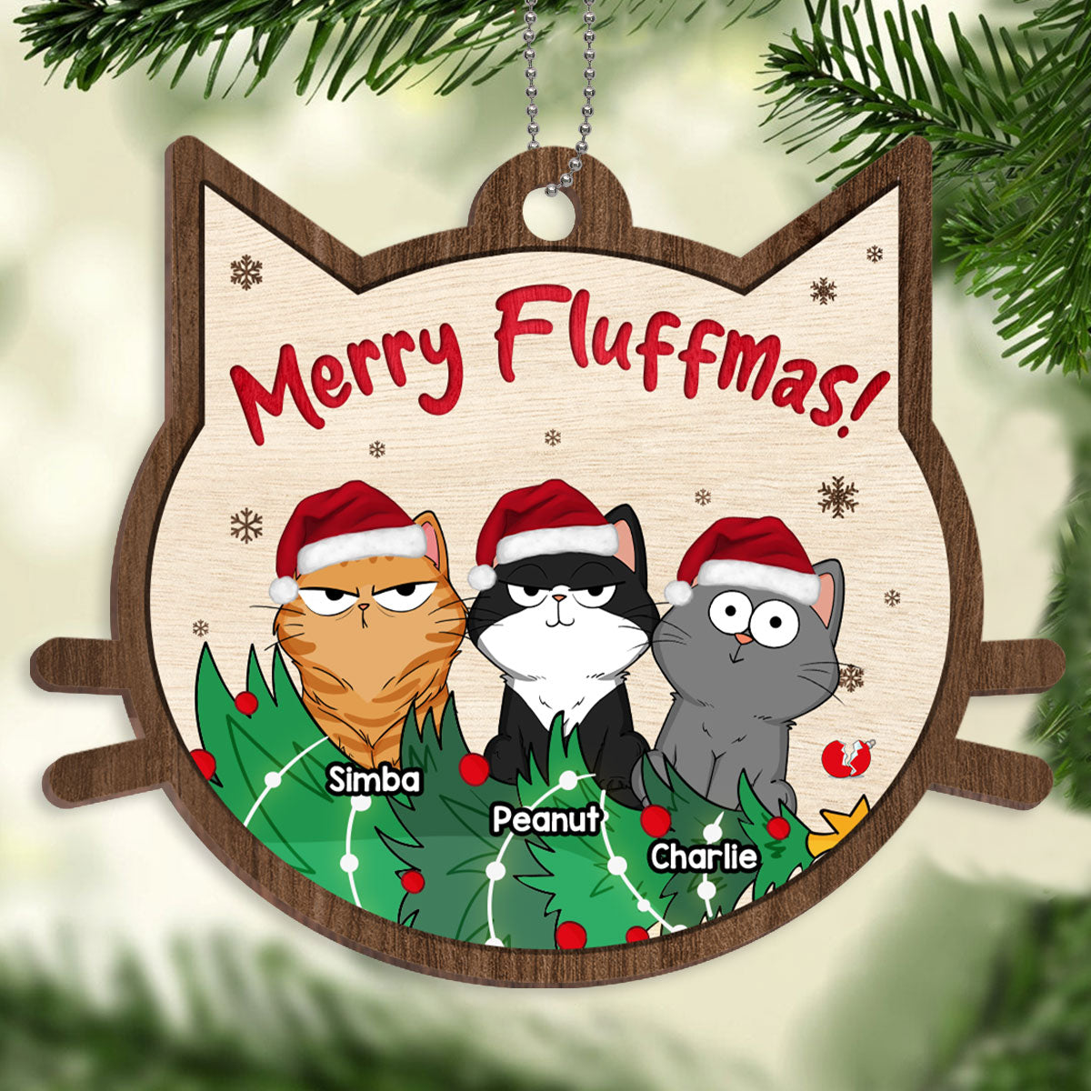 Merry Fluffmas Funny Cats Expression Personalized Wooden Ornament