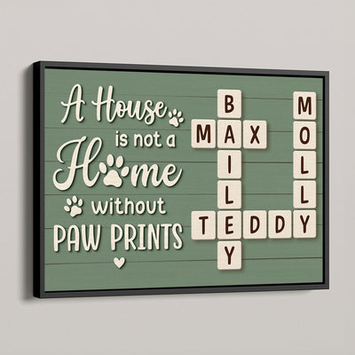 Home With Paw Prints Green Themed Crossword Puzzle Art Personalized Poster, Home Decor Gift For Pet Lover