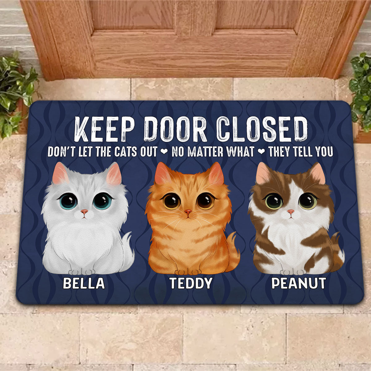 Keep Door Closed Watercolor Cute Cats Personalized Doormat