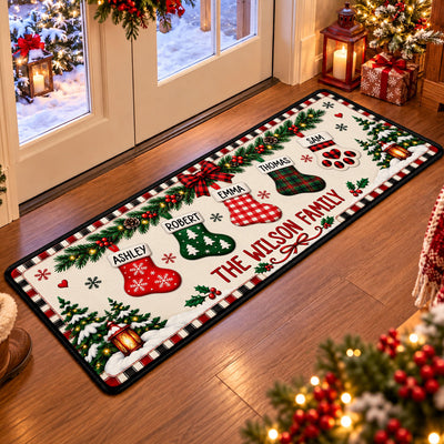 Family Stocking Hanging - Personalized Runner Rug - Christmas Gift for Her, Custom Holiday Hallway Carpet