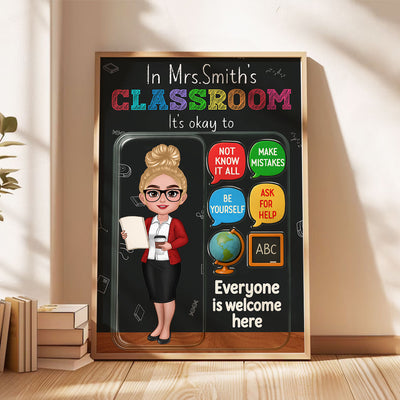 In Teacher Classroom 3D Effect Action Figure Personalized Poster, Back to School Gift for Teachers
