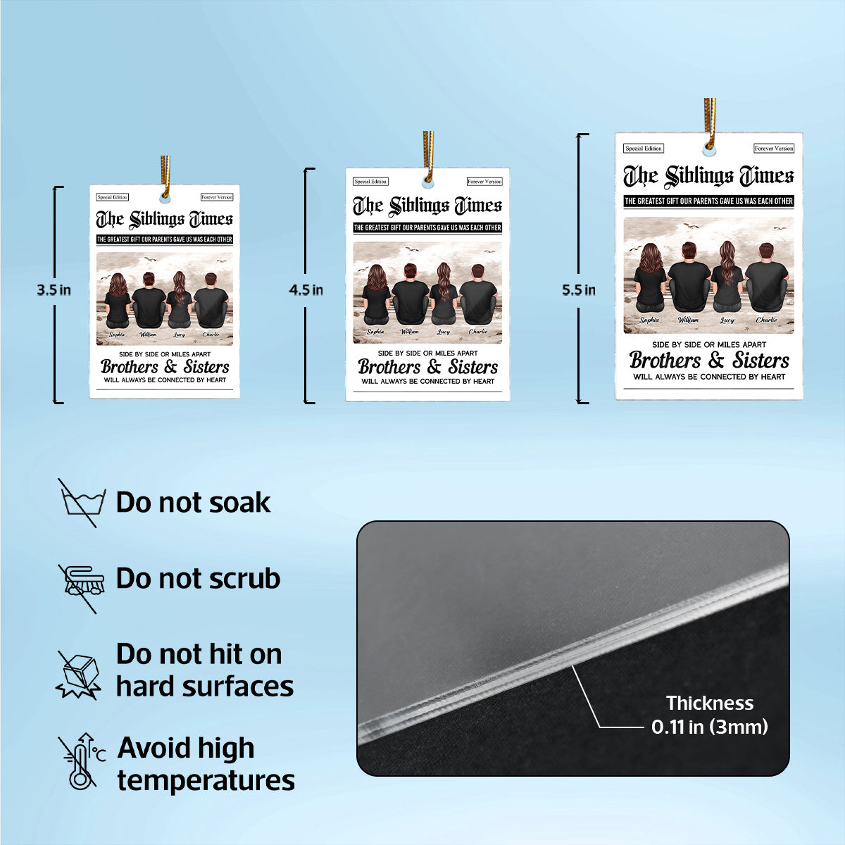 The Siblings Times Newspaper Style - Personalized Acrylic Ornament - Christmas Keepsake Gift For Brothers, Sisters