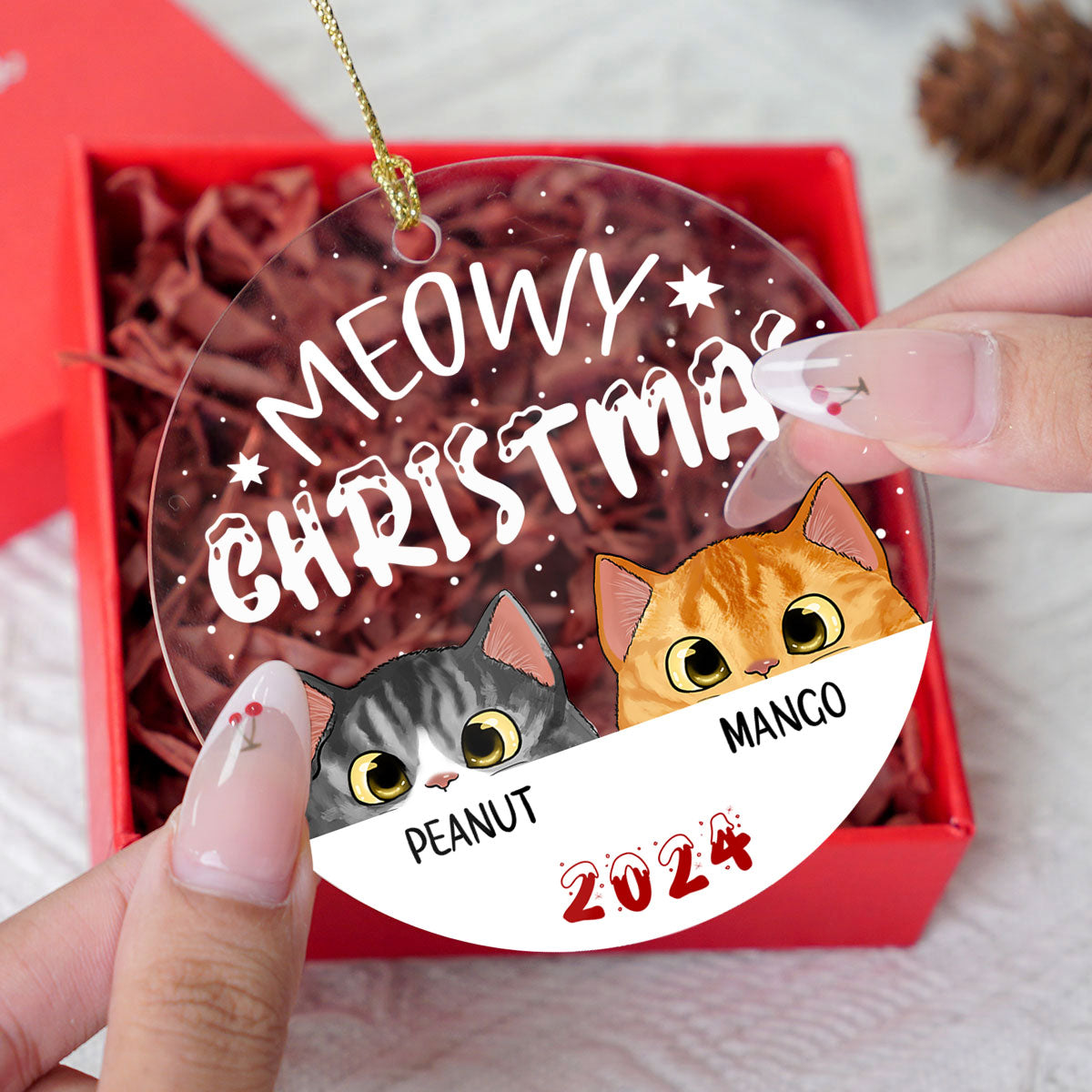 Cat Meowy Christmas Personalized Acrylic Ornament, Custom Cat Breed Ornament, Cat Lover Gift