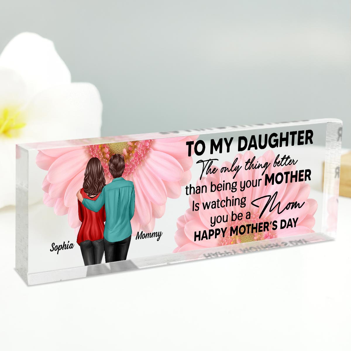 To My Daughter From Mom Personalized Acrylic Desk Block Plaque, Gift, Home Decor, Office Decor Gift For Daughter