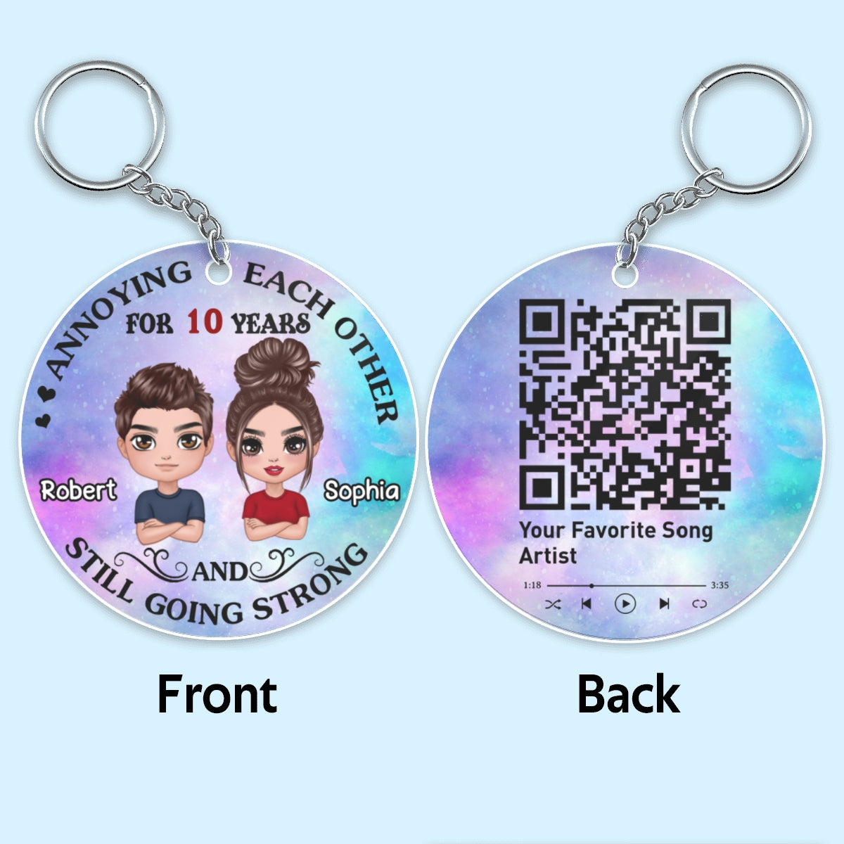 Doll Couple Annoying Each Other Favorite Song Scannable QR Code Personalized Acrylic Keychain