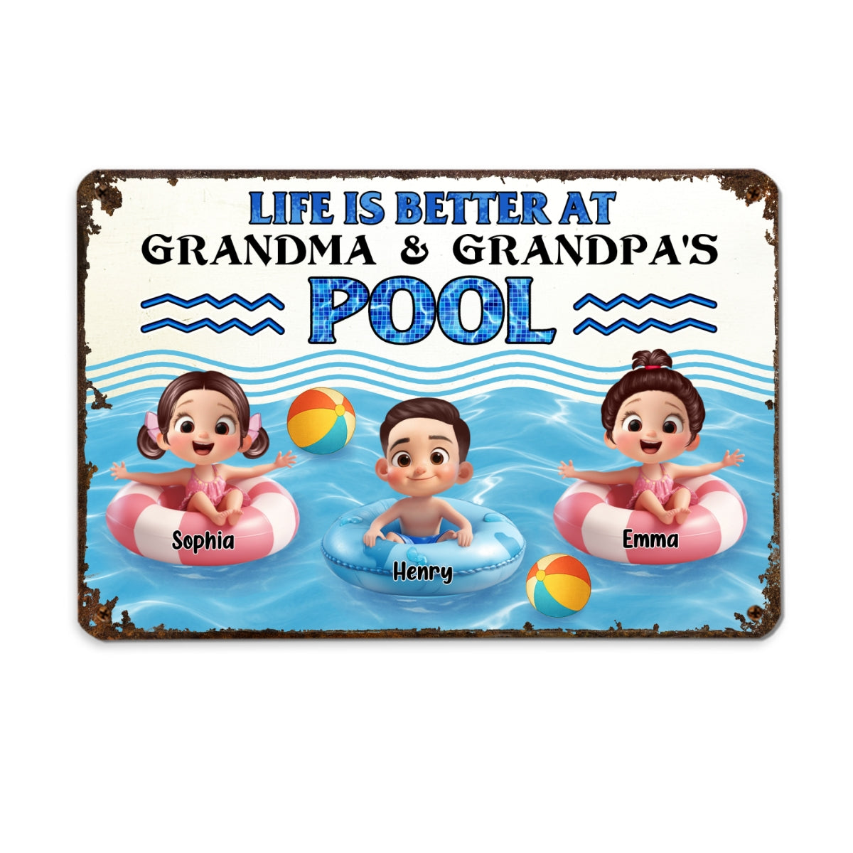 Life is Better at Grandma & Grandpa Pool - Personalized Metal Sign