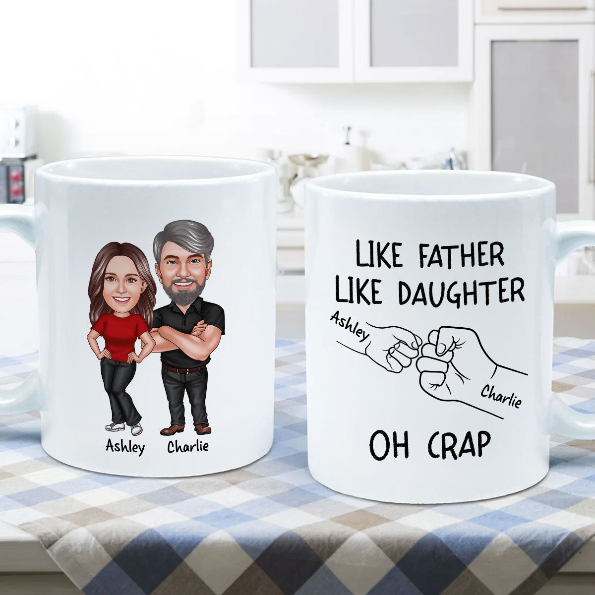 Like Father Like Daughter Like Son Caricature Fist Bump Personalized Mug