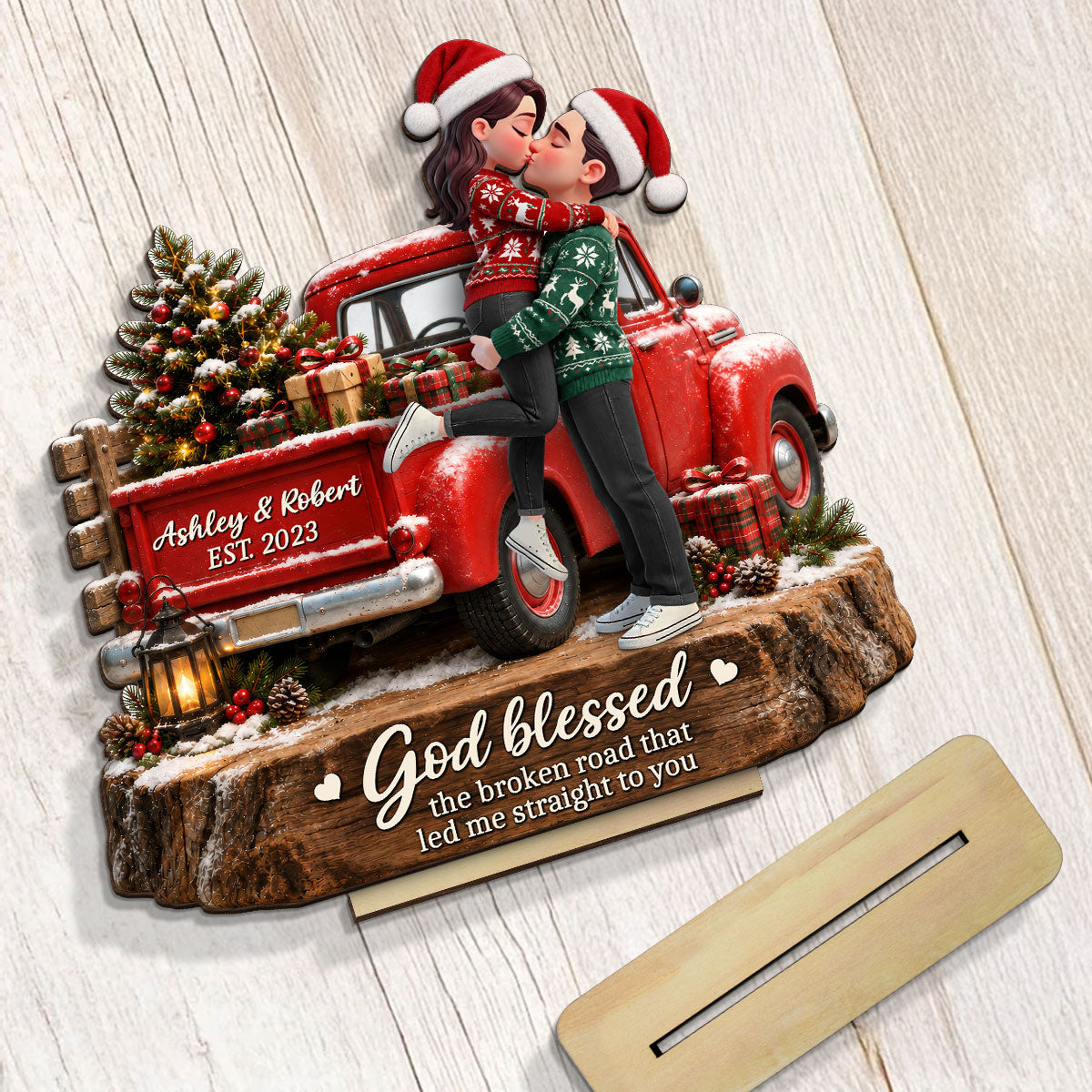 Eternal Love Couple God Blessed Broken Road Led Me Straight To You - Personalized 2-Layered Wooden Plaque - Christmas Gift, Anniversary Gift For Couple, For Him, For Her, Christmas Tabletop Decor