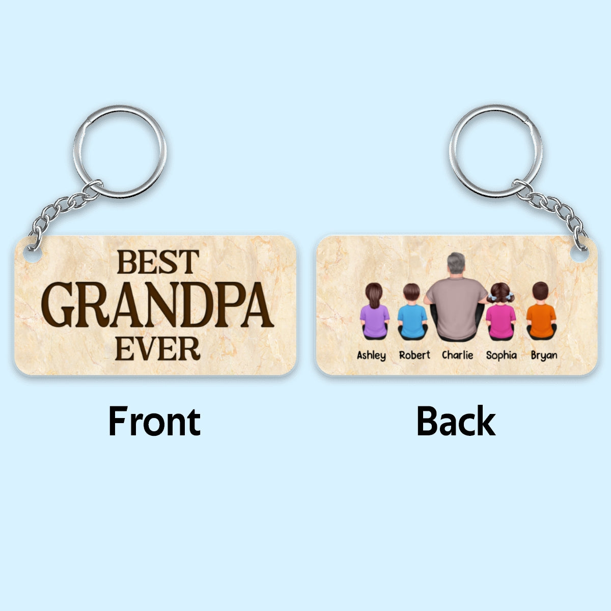 Best Grandpa Ever Back View Man Kids Dog Cat Personalized Acrylic Keychain