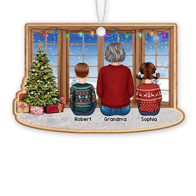 Grandma Grandkids Sitting By Window Christmas Personalized Wooden Ornament