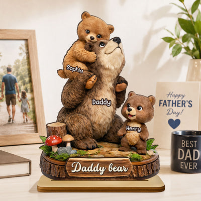 Papa Bear Grandpa Bear - Personalized 2-Layered Wooden Plaque - Heartfelt Gift for Dad, Grandpa