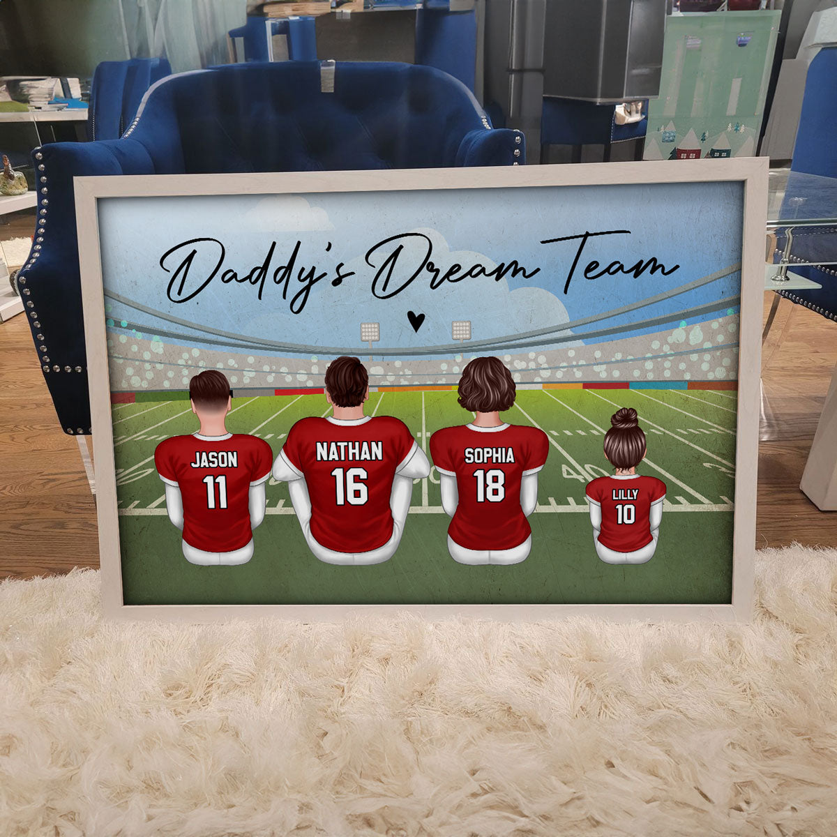 American Football GRANDPA DAD Dream Team Personalized Poster, Coolest Gift For Dad, For Grandpa, For Husband
