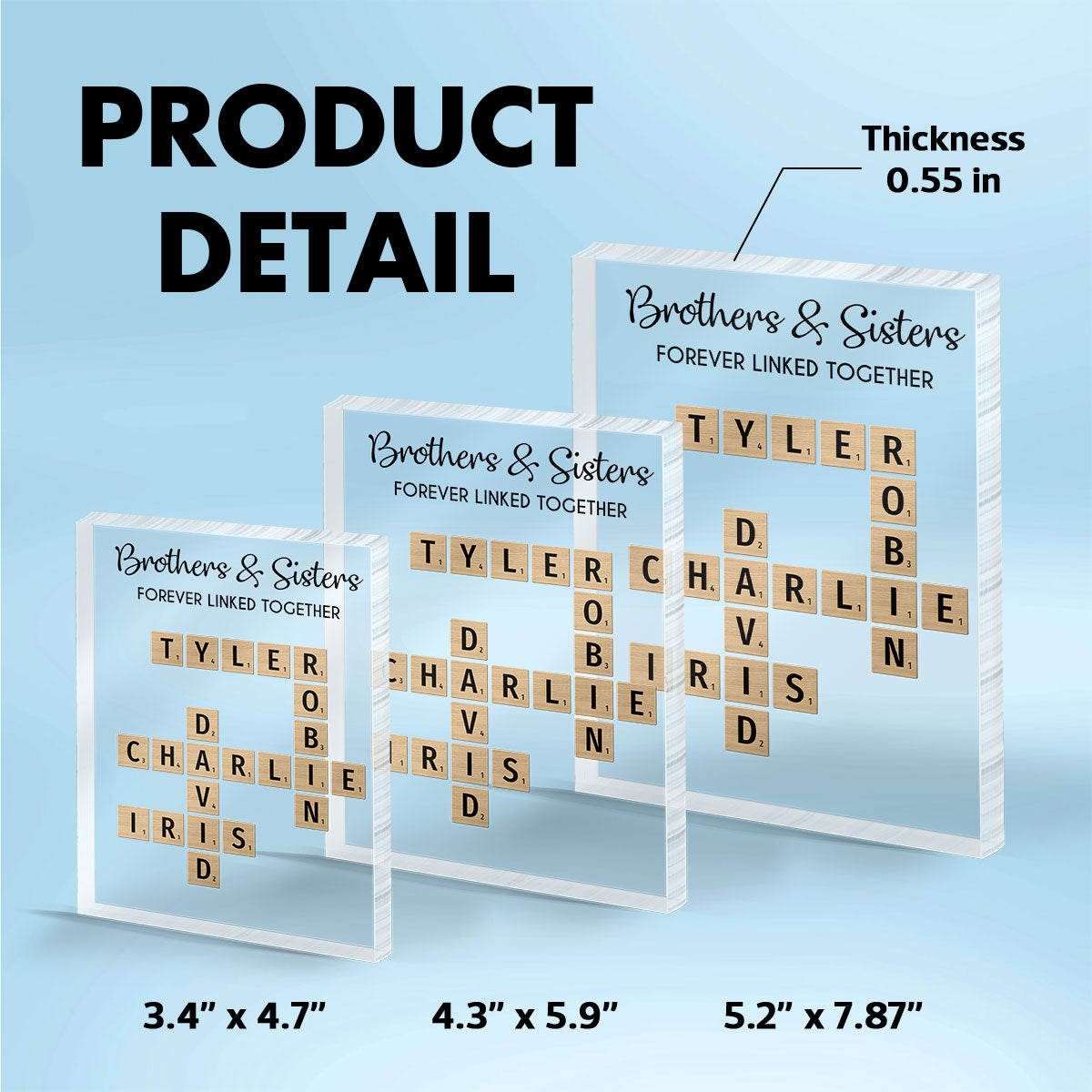 Brothers & Sisters Forever Linked Together Crossword Puzzle Art Personalized Rectangle Acrylic Block Plaque, Gift For Brothers, Sisters, Siblings, Family