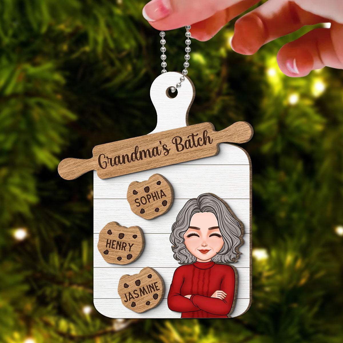 Grandma Mom Cookie Board Christmas Personalized 2-Layer Wooden Ornament