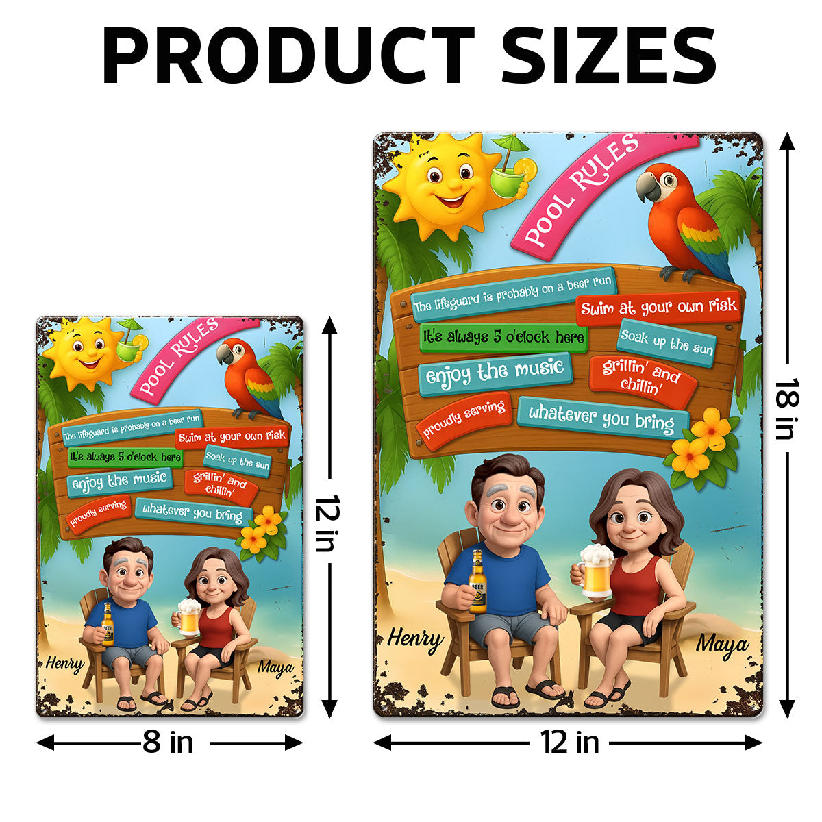 Pool Rules Couple Summer 3D Effect Personalized Metal Sign