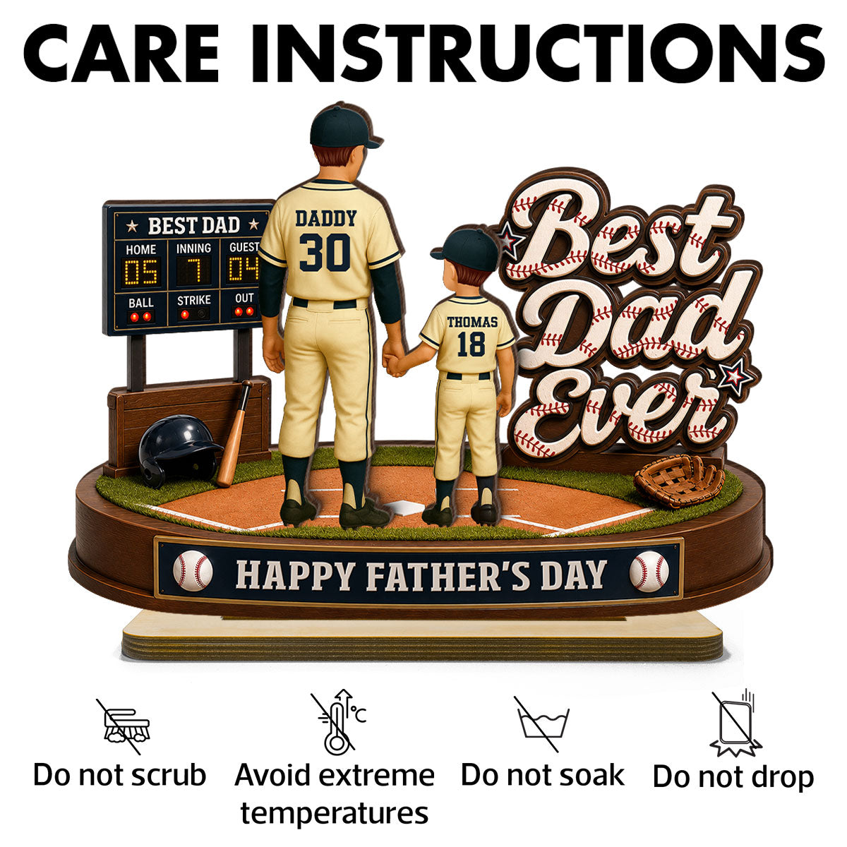 Best Baseball Dad Ever We Caught The Best Dad - Personalized 2-Layered Wooden Plaque - Father's Day Gift For Dad, Husband