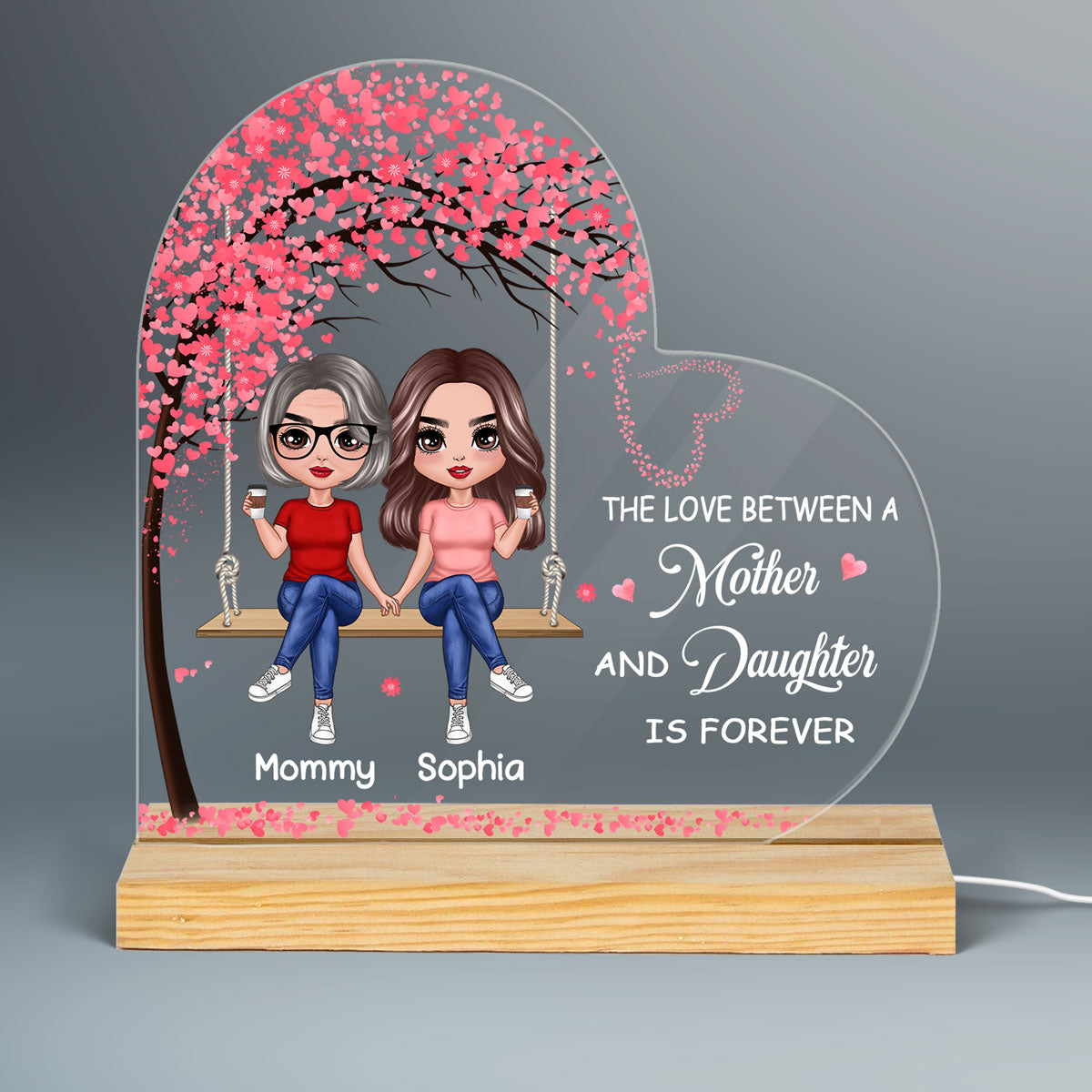 Mother Daughter Sitting On Swing Personalized Acrylic LED Night Light