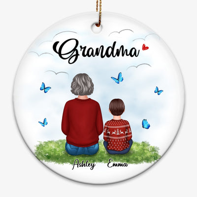 Grandma Grankids Back View On Grass Personalized Circle Ornament