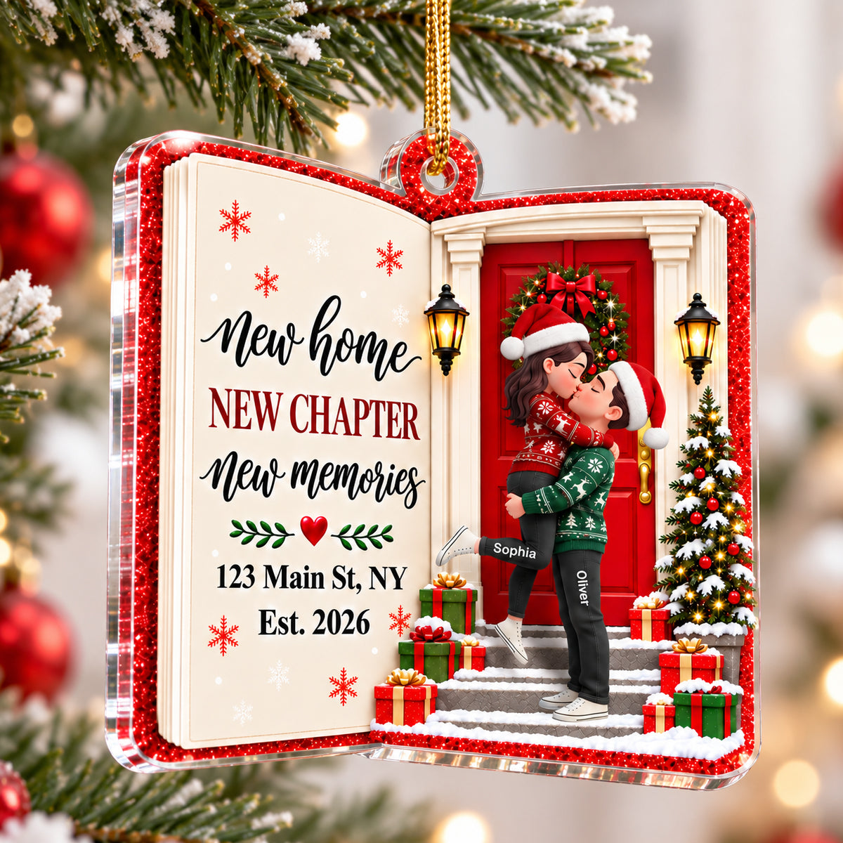 New Home New Chapter 2D Flat - Personalized Acrylic Ornament – First Christmas in Our New Home Keepsake, Housewarming Gift for Couple