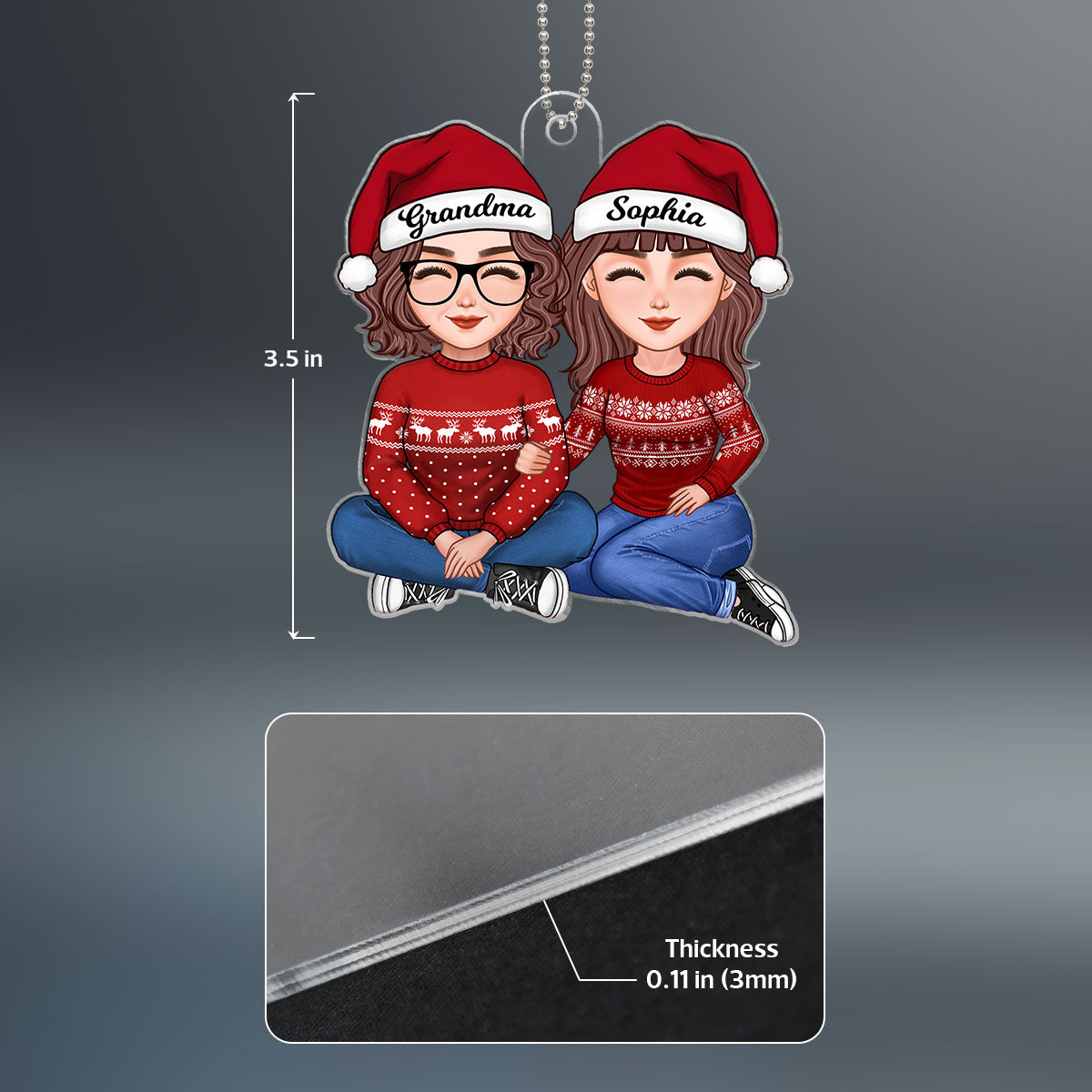 Cute Grandma Sitting With Teenage Granddaughter Grandson Christmas Gift Personalized Acrylic Ornament