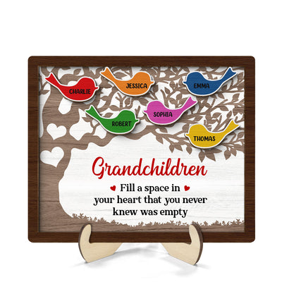 Grandchildren Fill Space In In Your Heart Birds On Tree Personalized 2-Layer Wooden Plaque