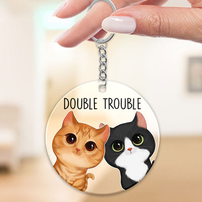 Double Trouble Watercolor Cute Cats Gift For Cat Lovers Personalized Acrylic Keychain