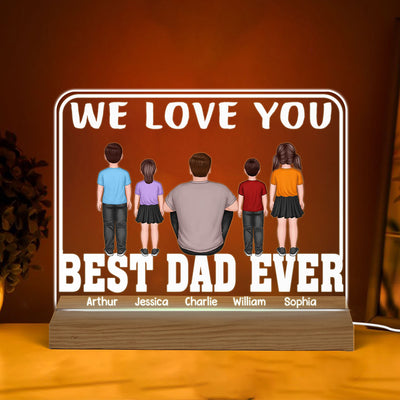 Best Dad Ever Man Sitting Kids Standing Personalized Warm Acrylic Custom Shape LED Night Light