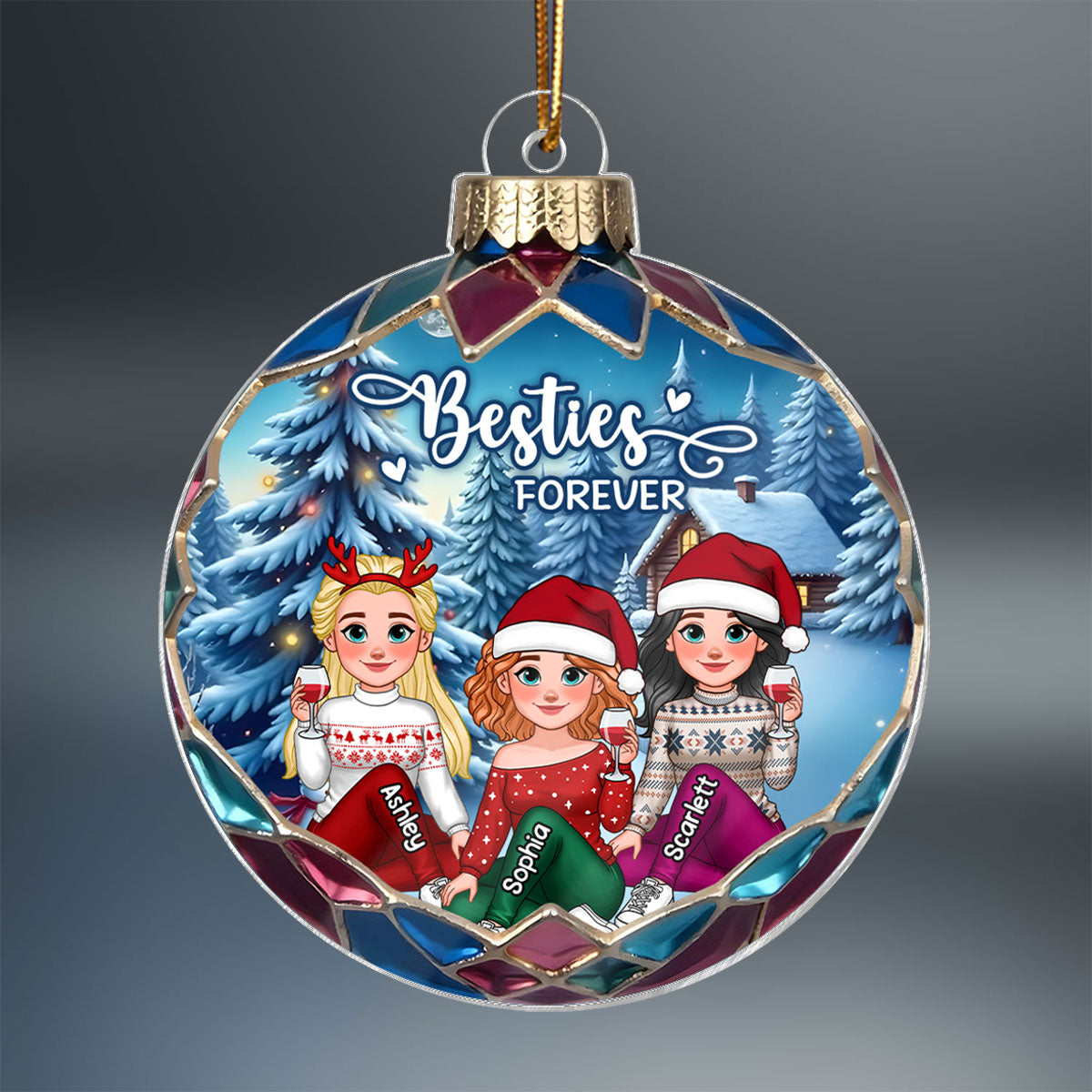 Animated Besties Beautiful Christmas Personalized Acrylic Ornament, Gift For Family