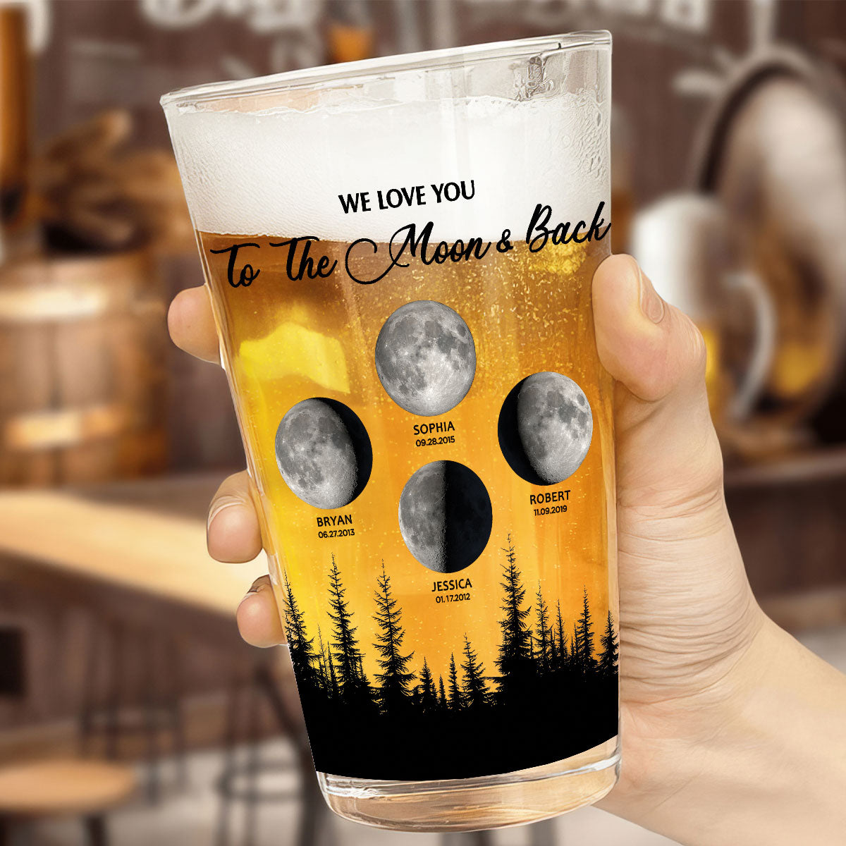 Under These Moon You Became Our Dad Grandpa Birth Moon Phase Art Personalized Beer Glass, Father's Day Gift
