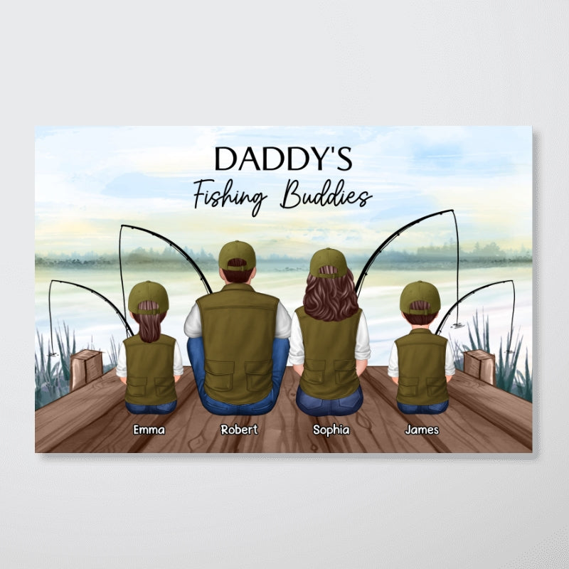 Fishing Dad Grandpa Kids Family Back View Personalized Poster