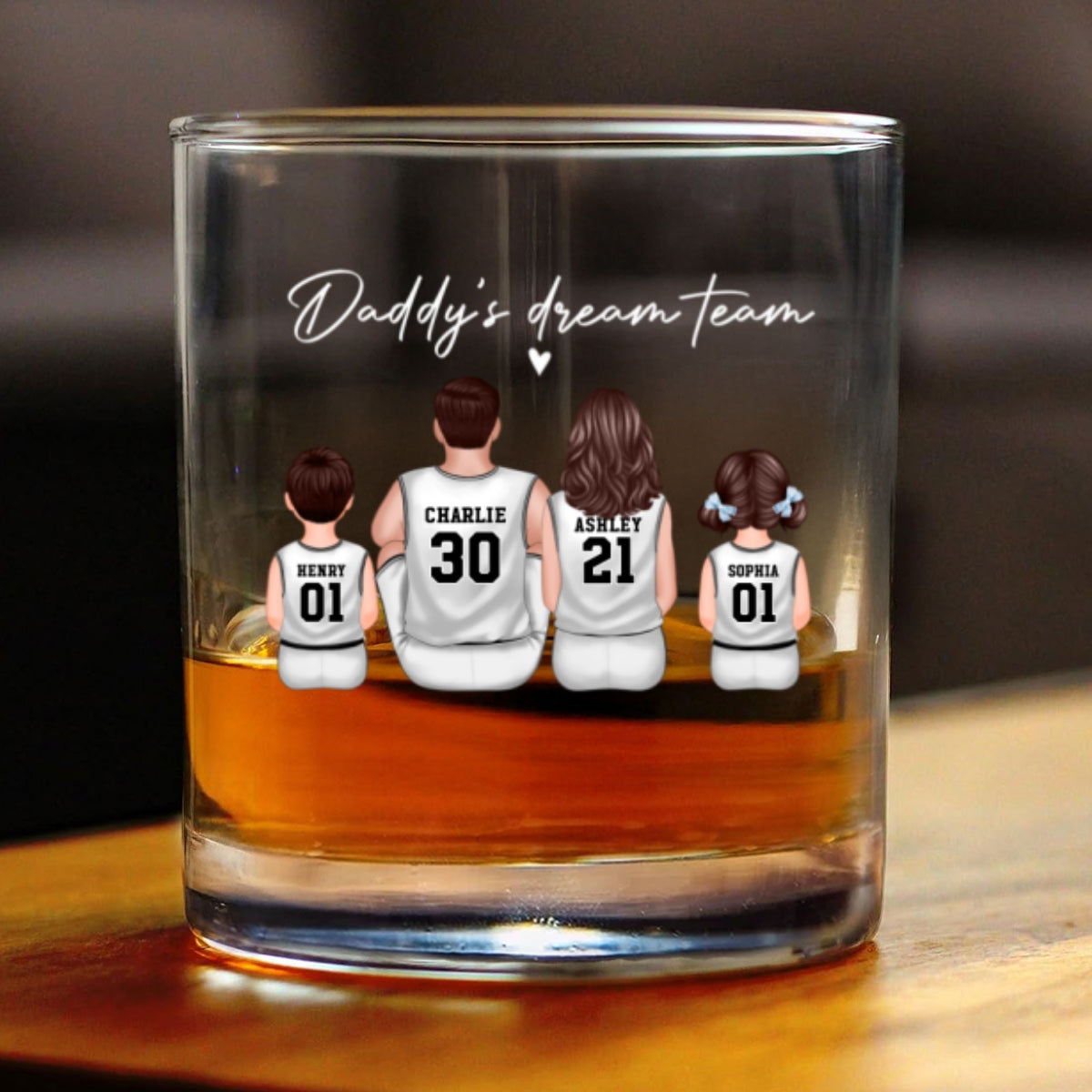 Basketball Daddy's Dream Team - Personalized Whiskey Glass - Gift for Basketball Dads