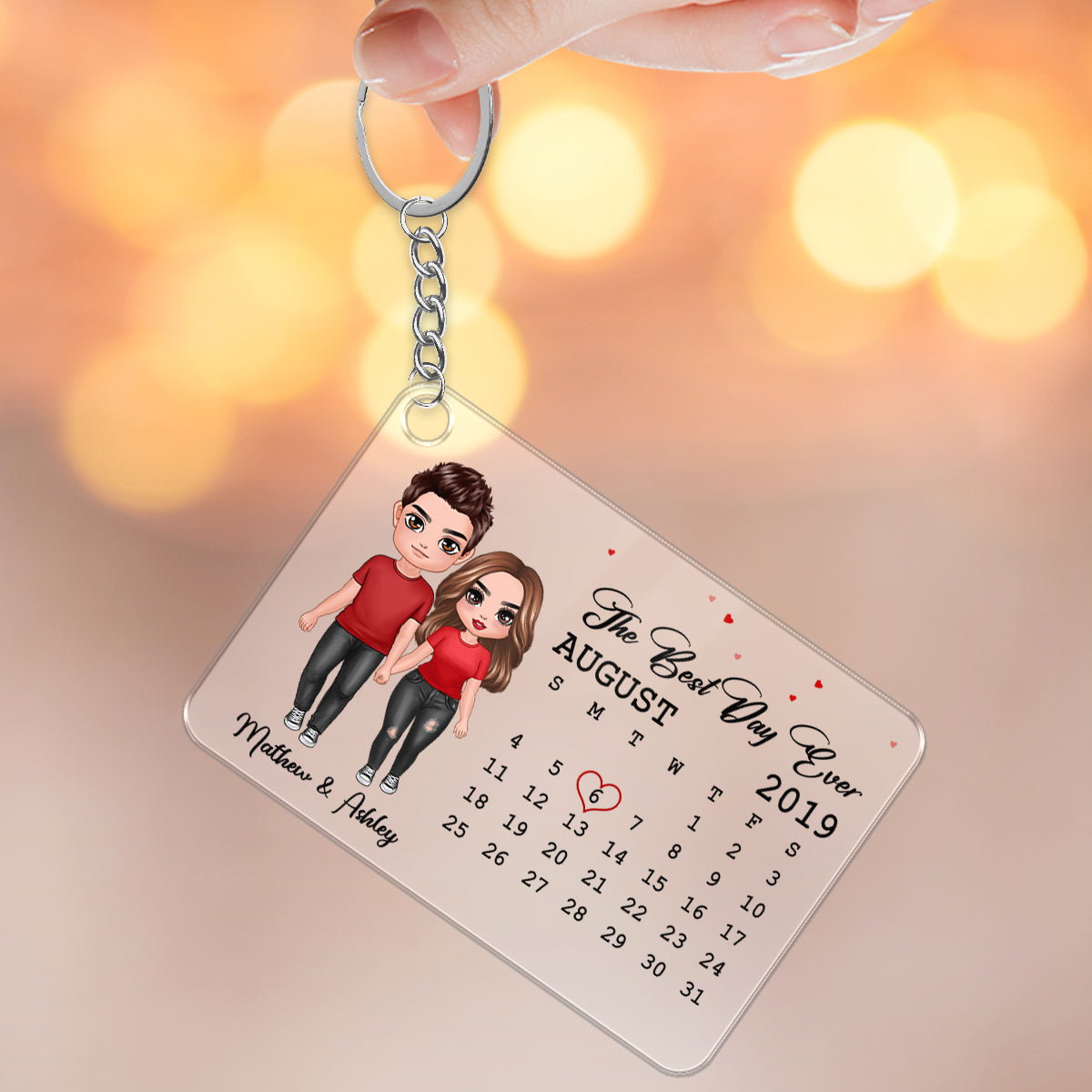 Doll Couple Standing Together Since Anniversary Date Calendar Personalized Acrylic Keychain