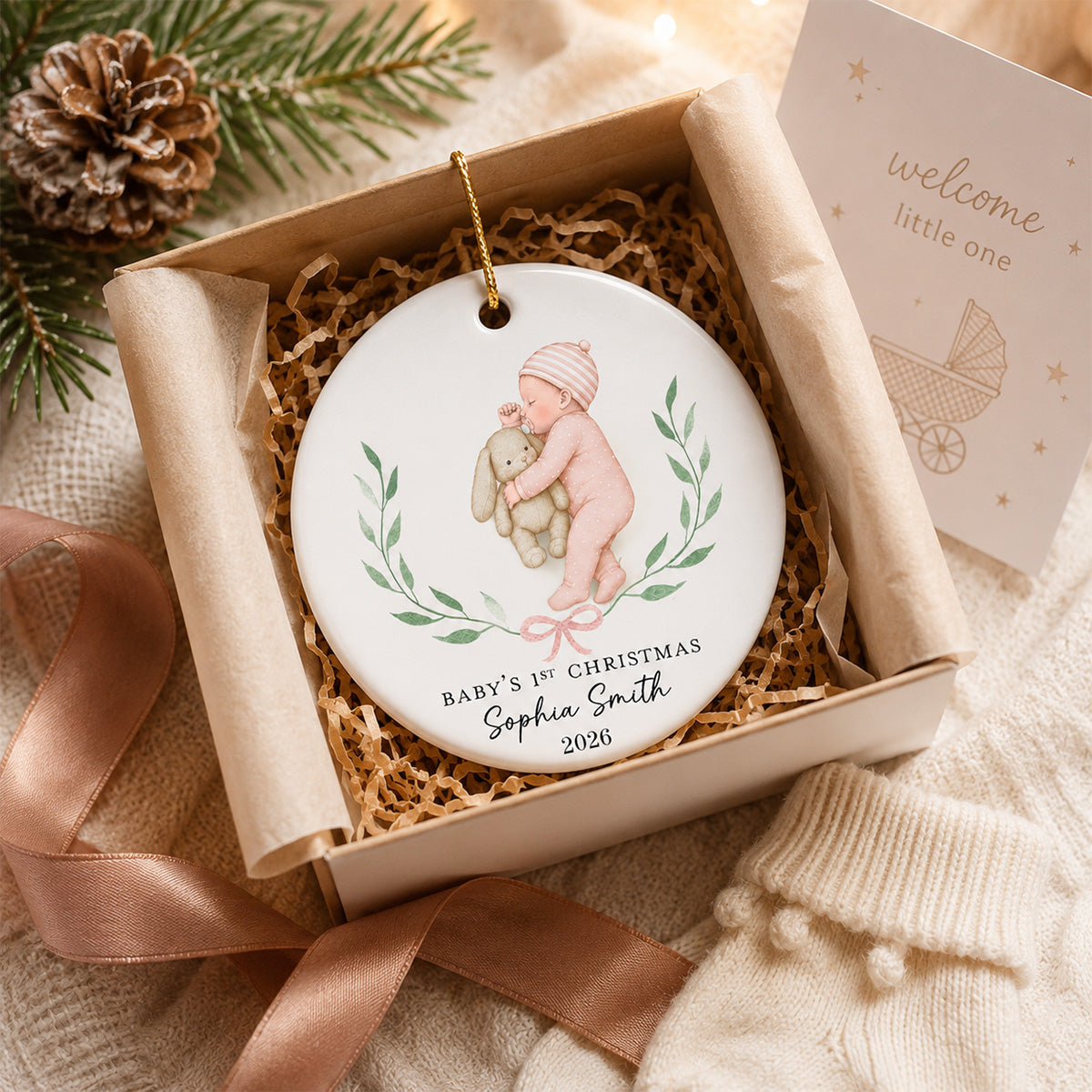 Baby’s First Christmas Sleeping Baby – Personalized Ceramic Ornament