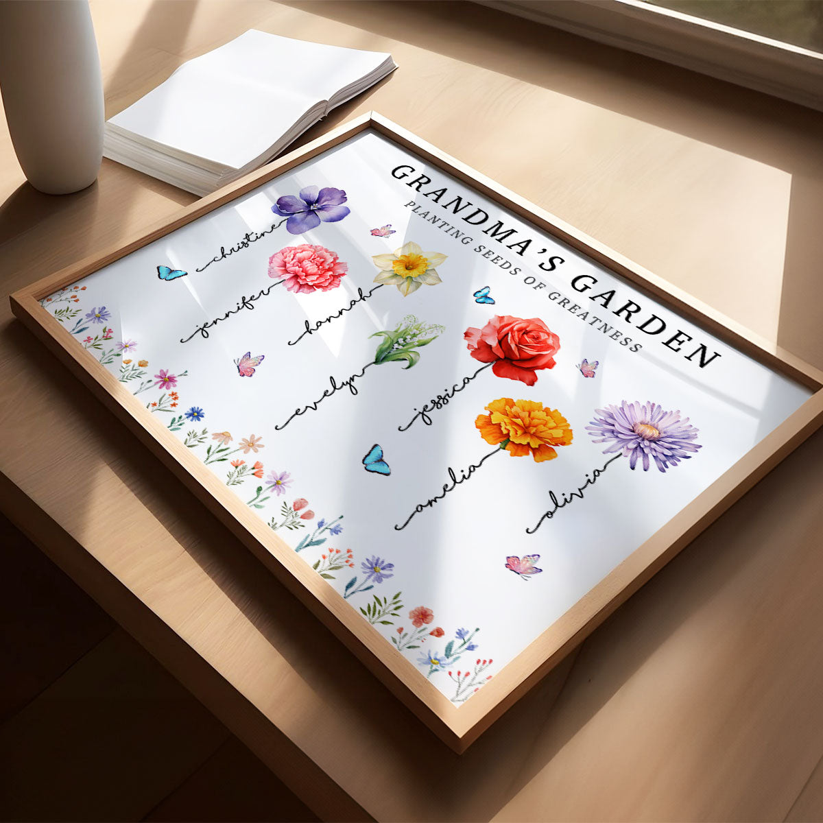 Grandma's Garden Planting Seeds Of Greatness, Birth Month Flower Personalized Poster, Christmas Gift For Grandma