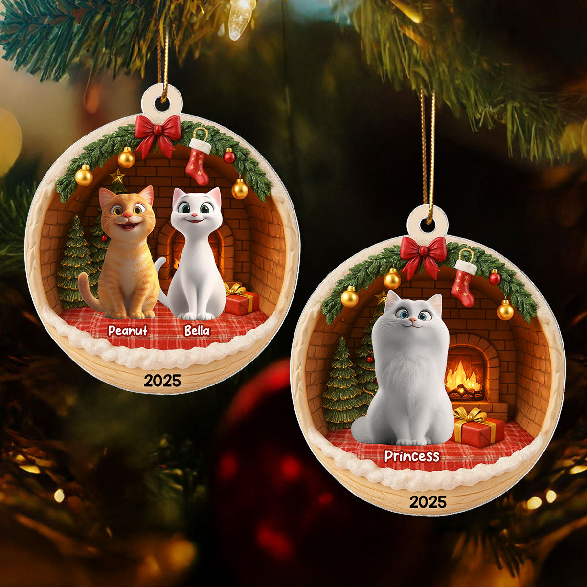 3D Effect Cozy Cat - Personalized Acrylic Ornament - Christmas Gift for Cat Lovers