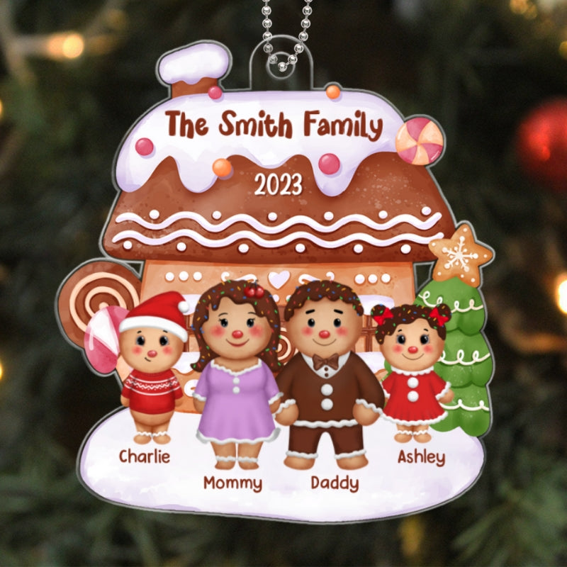 Gingerbread Family Standing Front House Personalized Acrylic Ornament