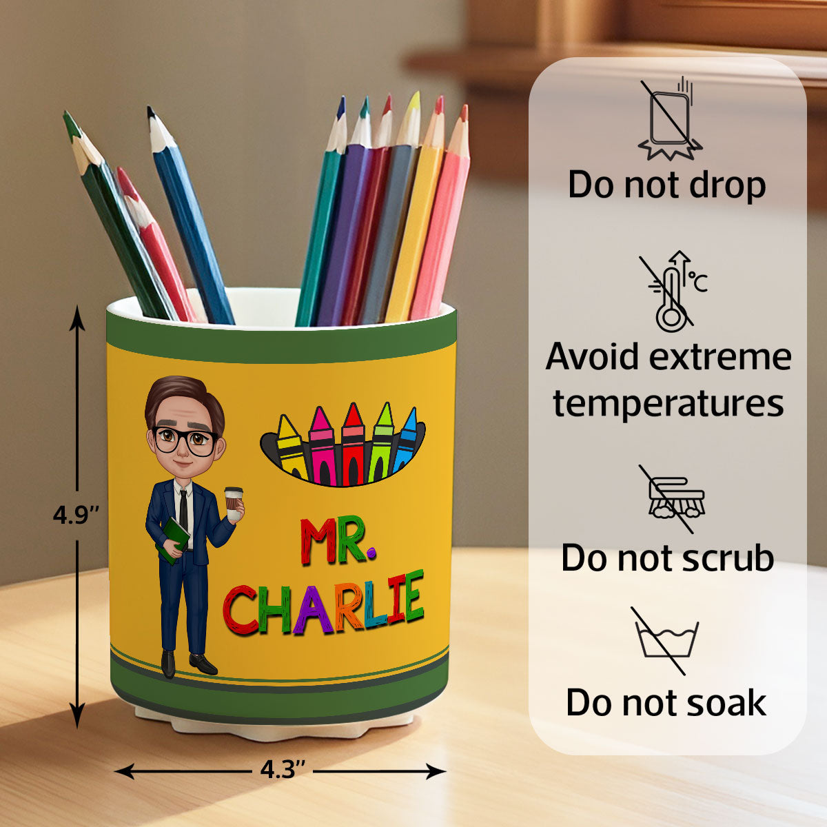 Doll Teacher Personalized Rotating Pen Holder, Teacher Appreciation Gift, Back To School Gift