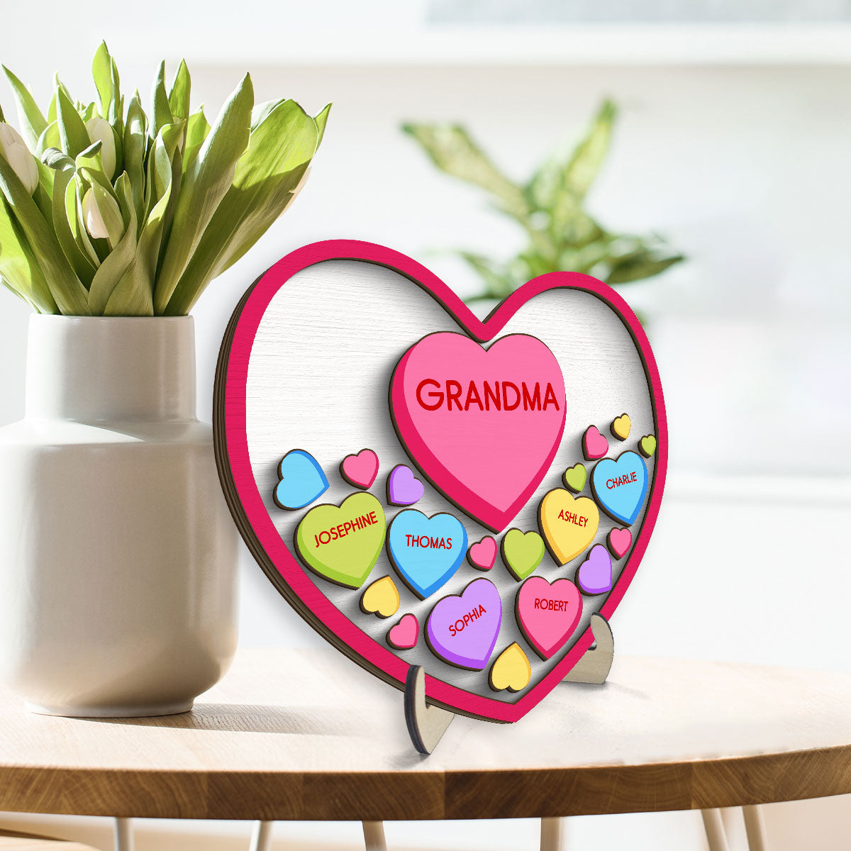 Grandma Mom Conversation Hearts In Heart Valentine‘s Day Gift Personalized 2-Layer Wooden Plaque