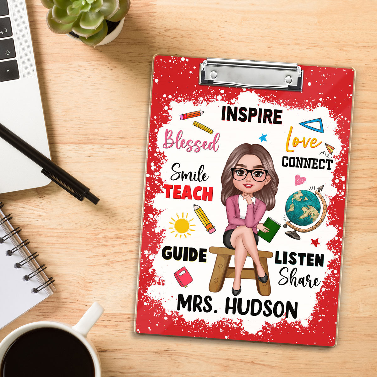 Teacher Inspire Love Connect Personalized Acrylic ClipBoard, Gift For Teacher