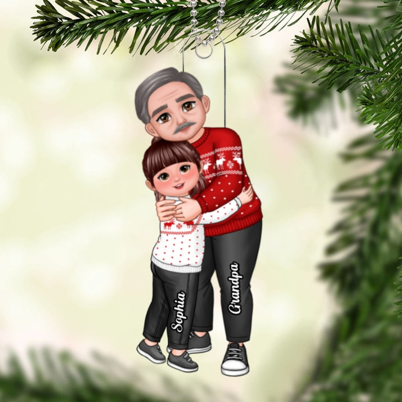 Grandpa & Grandkid Hugging New Face Christmas Gift For Grandpa Grandchildren Personalized Acrylic Ornament
