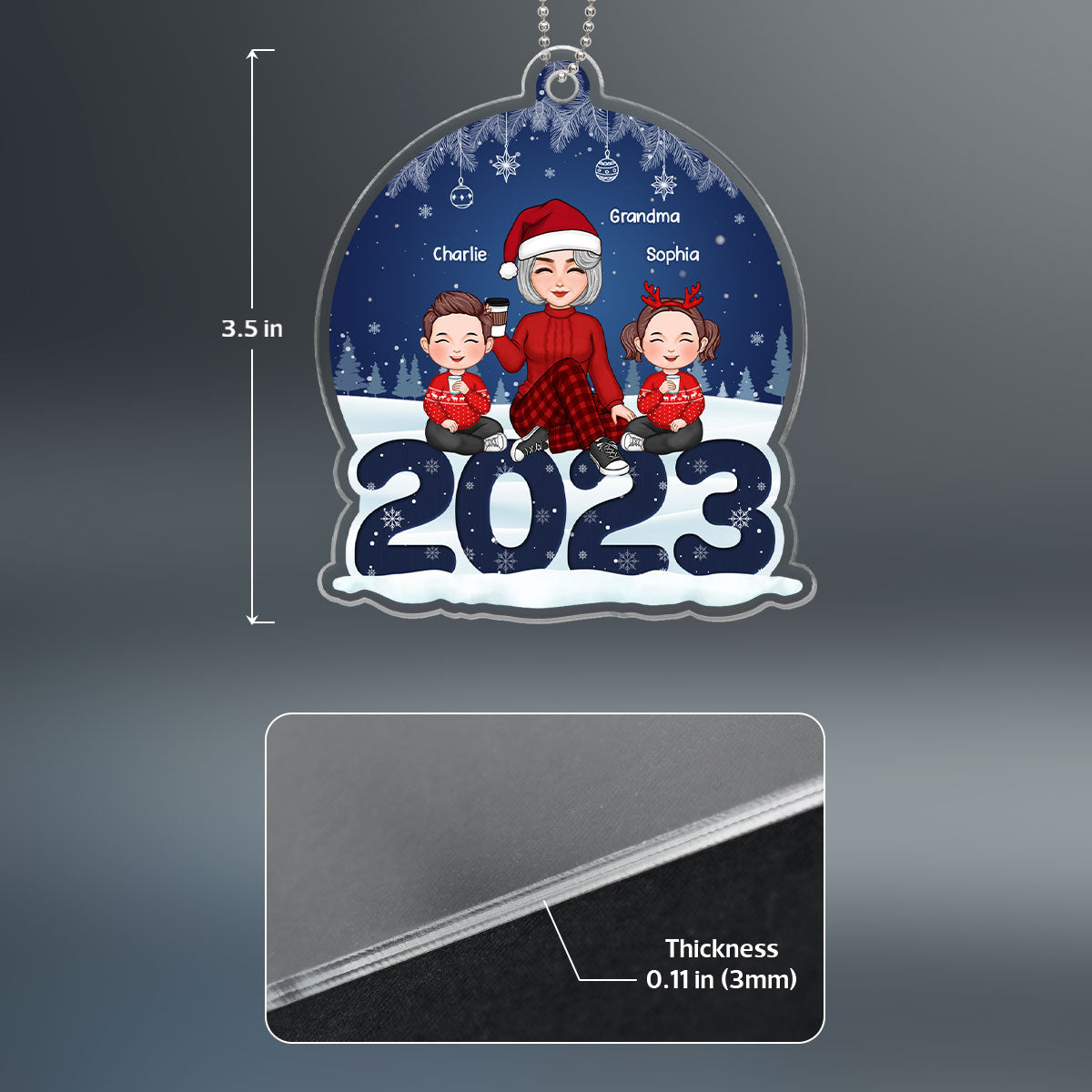 Grandma Grandkids Sitting On 2023 Night Background Personalized Acrylic Ornament
