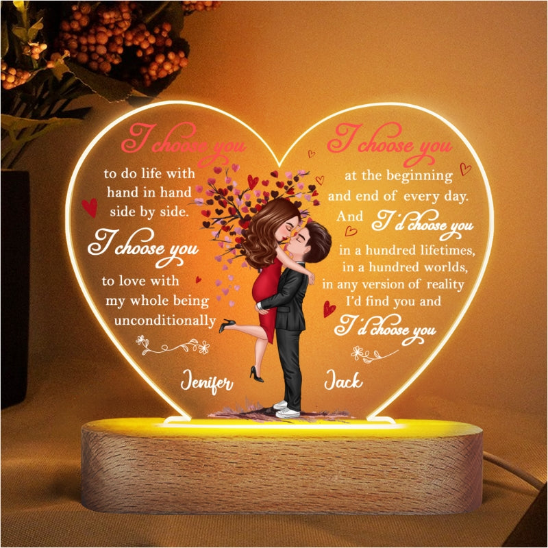 I Choose You Doll Couple Fingerprint Personalized Heart Plaque LED Night Light