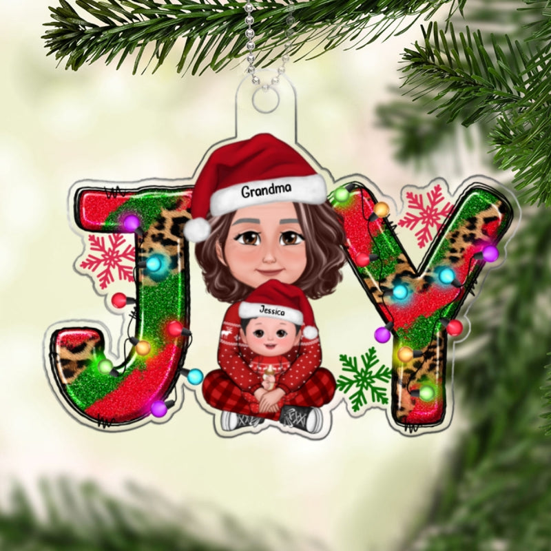 Joy Christmas Grandma & Grandkid Crossed Legs Personalized Acrylic Ornament