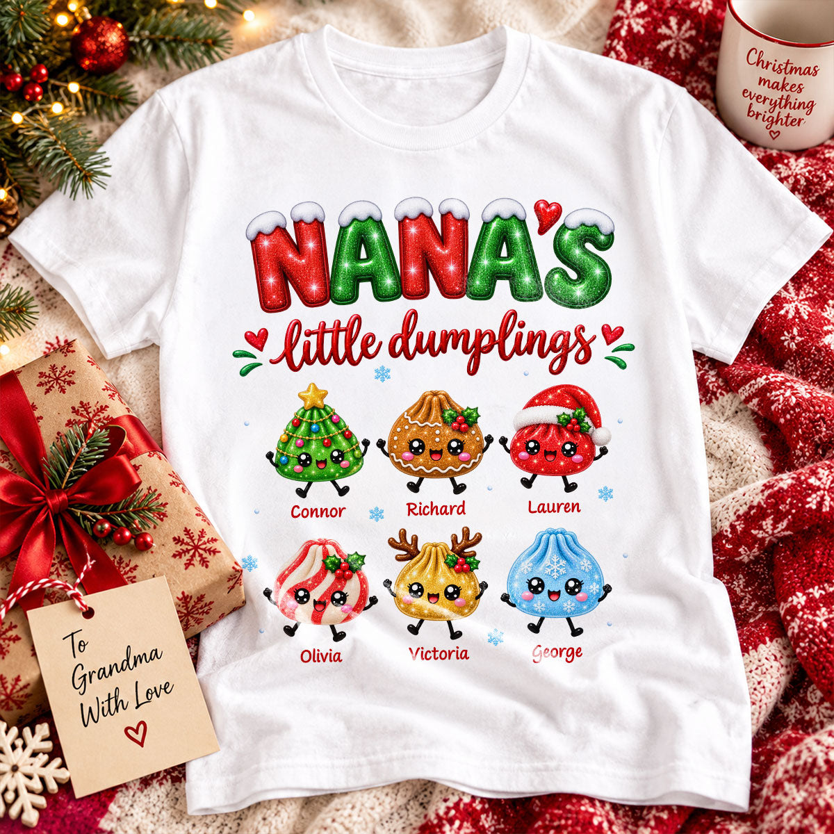 Grandma's Little Dumplings - Personalized Shirt - Trendy Christmas Tee for Grandmas, Gift for Mom, Grandma