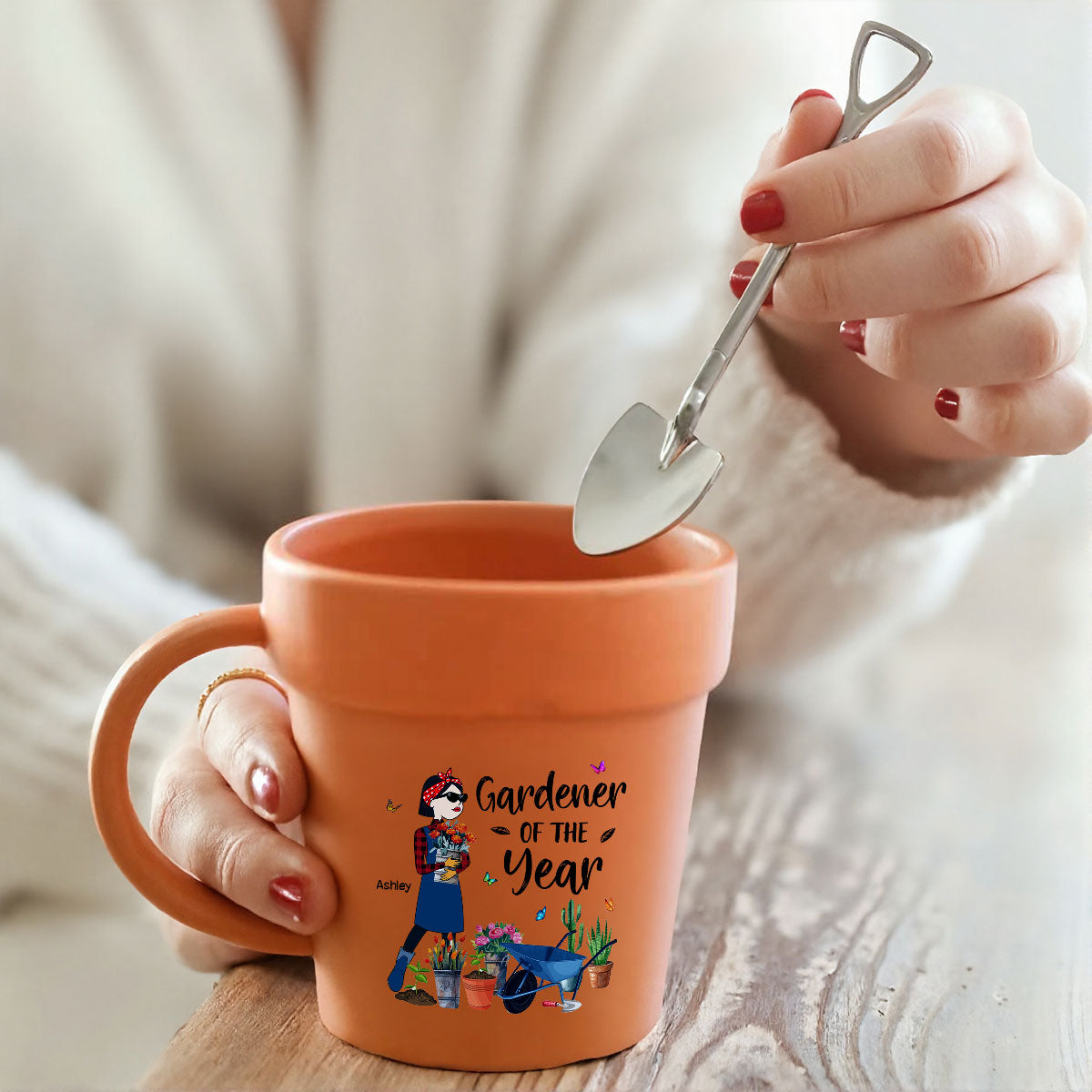 Gardener Of The Year Funny Cartoon Plant Lady Personalized Plant Pot Ceramic Mug